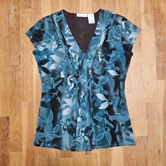 Vtg Worthington Top Womens M Brown Blue Y2K Forest Fairy Sheer Mesh Blouse - Picture 10 of 10